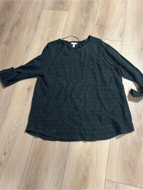 Womens dark green Textured Long Sleeve Top